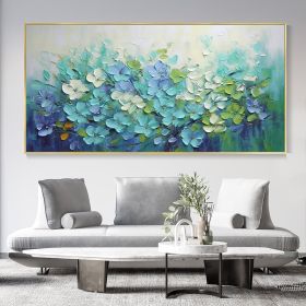 Hand Painted Oil Painting 3D Textured Canvas Oil Painting Blooming Flowers Original Art Blue Botanical Wall Art Spring Decor 100% Hand Knife Art (style: 01, size: 150x220cm)