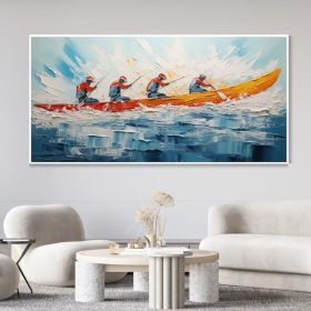 Hand Painted Oil Painting Original Kayaking Sports Wall Art Sea Surfing Landscape Art Large Blue Ocean Canvas Oil Painting 3D Textured Hand Knife Pain (style: 01, size: 50x100cm)