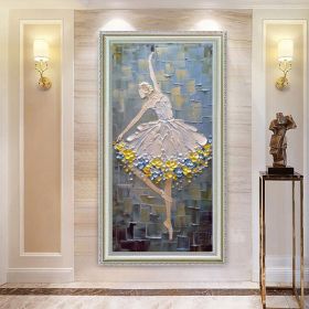 Hand Painted Oil Painting White Blue Yellow Ballet Girl Flower 3D Thick Palette Knife Oil Painting On Canvas Living Room Bedroom Decor Wall Art Painti (style: 01, size: 100x150)