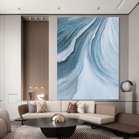 Hand Painted Oil Painting Time River Wall Art Blue Abstract 3D Textured Art Painting Minimalist Wall Art Living Room Wall Decor Canvas Art Boho Wall A (style: 01, size: 150x220cm)