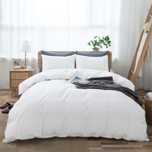 100% Washed Cotton Duvet Cover Set, Durable Fade-Resistant Natural Bedding Set (No Comforter) 100% Washed Cotton Duvet Cover Set, Durable Fade-Resistant Natural Bedding Set (No Comforter)