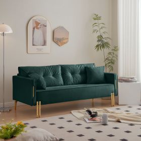 70" Velvet Sofa Couch Luxury Modern Upholstered 3-Seater sofa with 2 Pillows for Living Room, Apartment and Small Space (Color: GREEN)