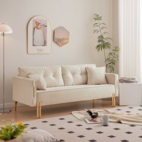 70" Velvet Sofa Couch Luxury Modern Upholstered 3-Seater sofa with 2 Pillows for Living Room, Apartment and Small Space (Color: beige)