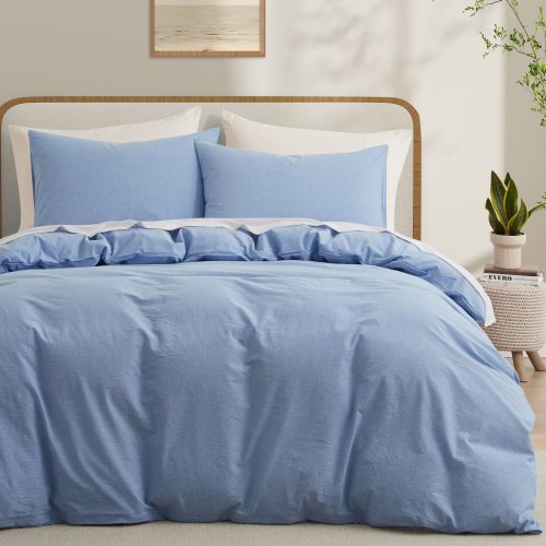 100% Washed Cotton Duvet Cover Set, Durable Fade-Resistant Natural Bedding Set (No Comforter) 100% Washed Cotton Duvet Cover Set, Durable Fade-Resistant Natural Bedding Set (No Comforter)