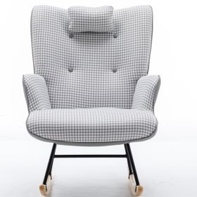35.5 inch Rocking Chair, Reading Chair, Balcony Chair,Soft Houndstooth Fabric Leather Fabric Rocking Chair for Nursery (Color: light grey)